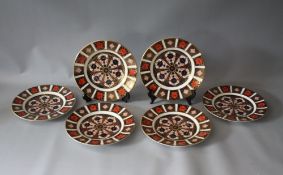 A SET OF SIX ROYAL CROWN DERBY IMARI PATTERN 1128 SALAD PLATES, all marked as seconds, Dia. 22 cm