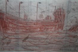 AFTER LAURENCE STEPHEN LOWRY (1887-1976). Shipping scene at Sunderland, bears signature and date