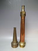 TWO VINTAGE GREAT WESTERN RAILWAY FIRE HOSES, both stamped GWR, tallest H 46.5 cm