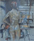 DAVID NAYLOR (XX-XXI). Impressionist rear view study of a female nude in an artists studio, signed