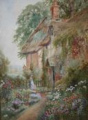 ENGLISH SCHOOL (XX). An English country cottage and garden, signed lower right but indistinct,