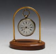 A 'TELL' CENTRE SECONDS POCKET WATCH CHRONOMETER ON STAND, H 13 cm