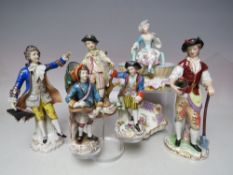 A COLLECTION OF ANTIQUE HAND PAINTED CERAMIC FIGURES ETC., various periods and backstamps to include
