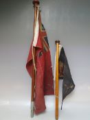 TWO VINTAGE NAUTICAL / TUG BOAT FLAGS, the small red ensign flag approx 28 x 64 cm, the pennant flat