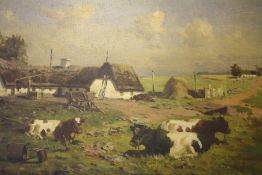 AAGA WANG (1879-1959). Also known as MARK OSMAN CURTIS, Danish school, rural landscape with cows