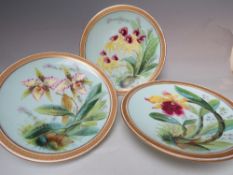 TWO LATE 19TH CENTURY ROYAL CROWN DERBY FOOTED COMPORTS / DESSERT PLATES WITH HANDPAINTED