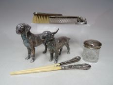 A COLLECTORS LOT - TO INCLUDE A PAIR OF HALLMARKED SILVER HANDLED IVORY GLOVE STRETCHERS, a