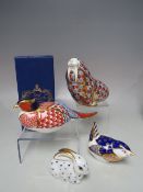 A COLLECTION OF ROYAL CROWN DERBY PAPERWEIGHTS, comprising a boxed Walrus - silver stopper, a rabbit