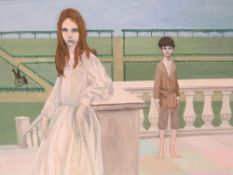 ANNE JOHNSON (XX). British school, a young boy and girl on a terrace (Eustace & Hilda, see verso),