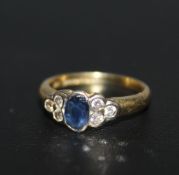 A HALLMARKED 18 CARAT GOLD SAPPHIRE AND DIAMOND RING, approx weight 3.4g, ring size K 1/2