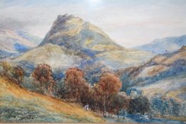 FREDERICK HENRY HENSHAW (1807-1891). Mountainous wooded river landscape with figures, signed and