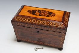 A TUNBRIDGEWARE TEA CADDY, W 20.5 cmCondition Report:possible replacement interior lid/lids, one