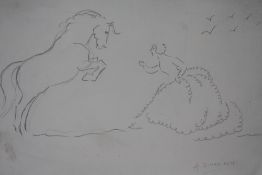 ANNA KATRINA ZINKEISON (1901-1976). Study of a horse and a lady in elegant dress, signed lower