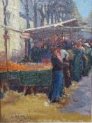 H.M. DULLAS (XIX-XX). Continental school impressionist market scene with numerous figures, signed