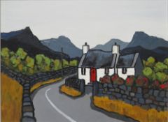 DAVID BARNES (XX-XXI). Welsh school, mountainous scene with roadside cottage 'Road Near Cape;,