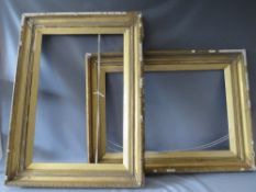 A PAIR OF 19TH CENTURY GOLD FRAMES A/F, with acanthus leaf design to outer edge, with gold slips,
