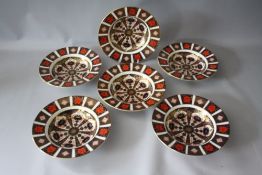 A SET OF SIX ROYAL CROWN DERBY IMARI PATTERN 1128 SOUP BOWLS, all marked as seconds, Dia. 22 cm