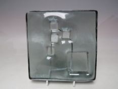 A MID 20TH CENTURY WHITEFRIARS ARCHITECTURAL GLASS SLAB, of modernist design / form, 17.5 cm, x 17.5