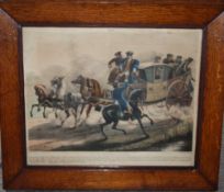 A SET OF FIVE OAK FRAMED DICK TURPIN ENGRAVINGS BY EDWARD HALL, depicting The Adventures of Turpin