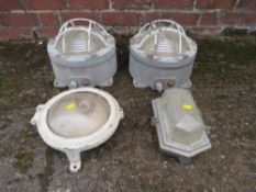 A SET OF TWO VINTAGE INDUSTRIAL CIRCULAR BULK HEAD LIGHTS BY HEYES LIGHTING, Dia. 29 cm, H 23 cm,