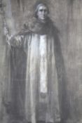 FRANK DICKSEE (18753-1928). Portrait study of a bishop holding a staff, signed with monogram lower