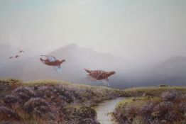 T. LAW (XX). Early 20th century British school, misty mountainous moorland scene with grouse in