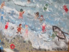 AFTER FRED YATES (1922-2008). Impressionist beach scene with boat and figures, bears signature lower