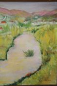 SARDI (XX). Continental school, impressionist mountainous river landscape with village, signed lower
