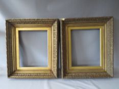 A PAIR OF 19TH CENTURY DECORATIVE GOLD FRAMES, with acanthus leaf design to outer edge and gold