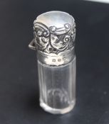 A HALLMARKED SILVER TOPPED SCENT BOTTLE - BIRMINGHAM 1898, H 6.5 cm