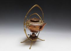 A WMF COPPER AND BRASS SPIRIT KETTLE ON STAND, H 39 cm