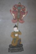 (XX). Still life study of an Oriental figure holding a banner, unsigned, mixed media on material,