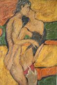 BLONDEL (XX). Impressionist study of a male and female embracing, signed lower right, oil on canvas,