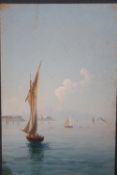 CIRCLE OF D'ESPOSITO (XIX/XX). Bay of Naples scene with sailing vessels, Vesuvius in background,