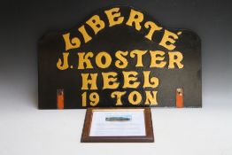 A VINTAGE CAST PAINTED METAL NAME PLATE / PLATE RELATING TO THE DUTCH TUG BOAT 'LIBERTE', H 40.5 cm,