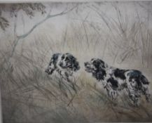 HENRY WILKINSON (1921-2011). Spaniels, etching in colours, signed in pencil, No 105/150, framed
