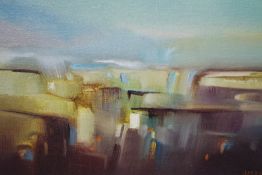 DENISE M. RYAN (XX). Abstract composition 'Sea Showers' see verso, signed lower right, oil on canvas