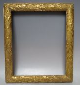 A 19TH CENTURY DECORATIVE ART NOUVEAU GOLD FRAME, frame W 4 cm, rebate 34 x 29 cm