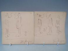 JOHN THOMPSON (XX). A pair of smoking figure studies and cats, signed lower right and dated 1958