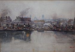 HODGSON (XX). A dockland scene, signed lower right, watercolour, framed and glazed, 24 x 34 cm