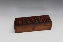 A ROSEWOOD TUNBRIDGEWARE BOX, W 24 cm