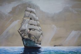 BARRY MASON (1947). Seascape with sailing boats, signed lower right, oil on board, framed, 45 x 67