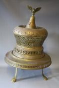 AN UNUSUAL BRASS INCENSE BURNER IN THE FORM OF A CROWN, with eagle surmount, H 69 cm, Dia. 48 cm