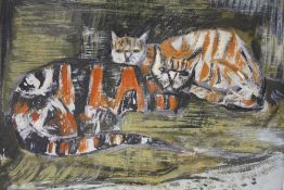 CAMPBELL (XX). Modernist study of two resting cats, signed lower left, oil on card, framed, 27 x