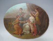 A LATE 17TH / EARLY 19TH CENTURY CONTINENTAL SCHOOL OVAL STUDY, depicting four women in Grecian