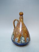A LATE 19TH / EARLY 20TH CENTURY DOULTON LAMBETH STONEWARE LIQUEUR FLASK FOR JAMES BURROUGH LTD,