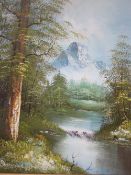 A LARGE ANTIQUE GILT FRAME WITH MOULDED DETAIL, with a contemporary oil on canvas of a rover