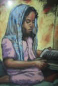 SAPTO HOEDOJO (XX). A portrait study of a young Indonesian woman reading, signed and dated 1948