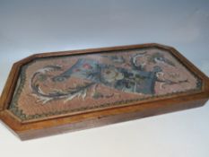 A LATE 19TH / EARLY 20TH CENTURY DECORATIVE BEADWORK TRAY, the rectangular wooden frame with