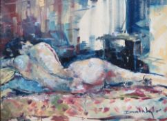 DAVID NAYLOR (XX-XXI). Impressionist study of a reclining nude viewed from the rear, signed lower